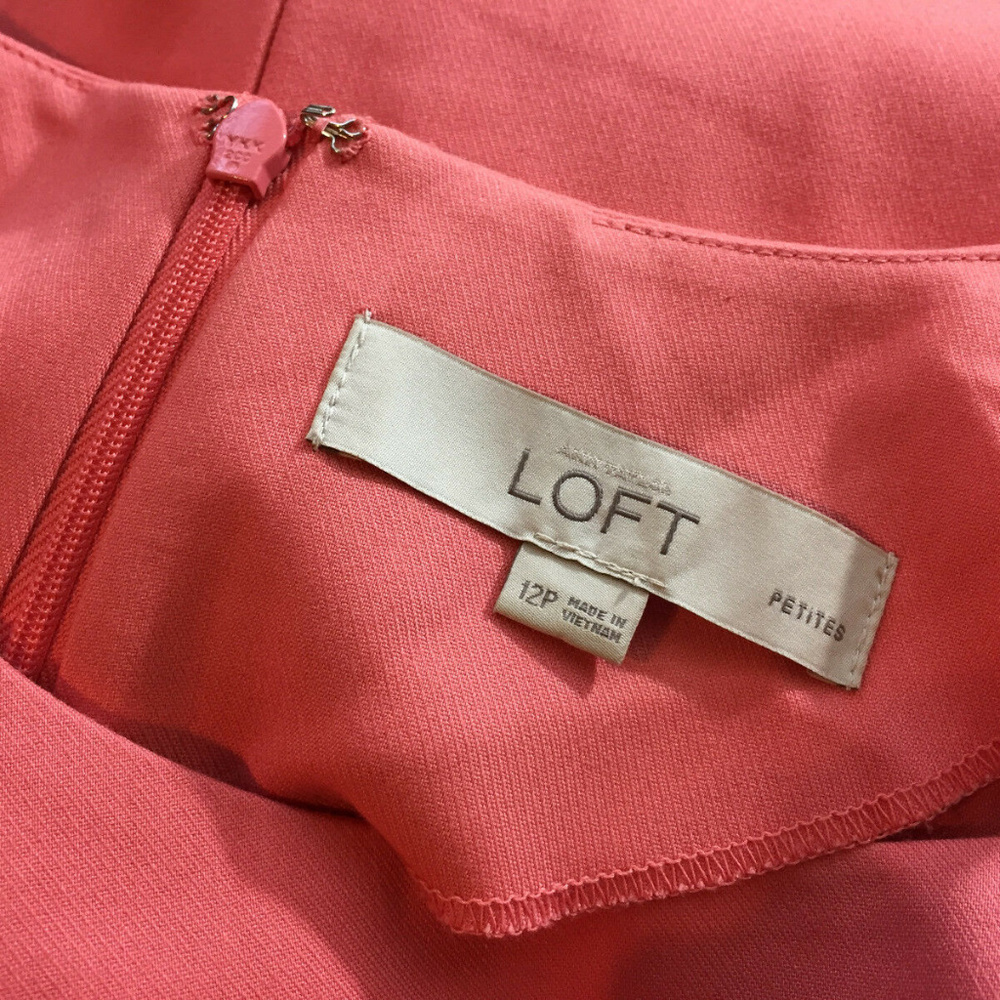 Ann Taylor LOFT L 10 12 P coral dress Scalloped - Picture 5 of 6